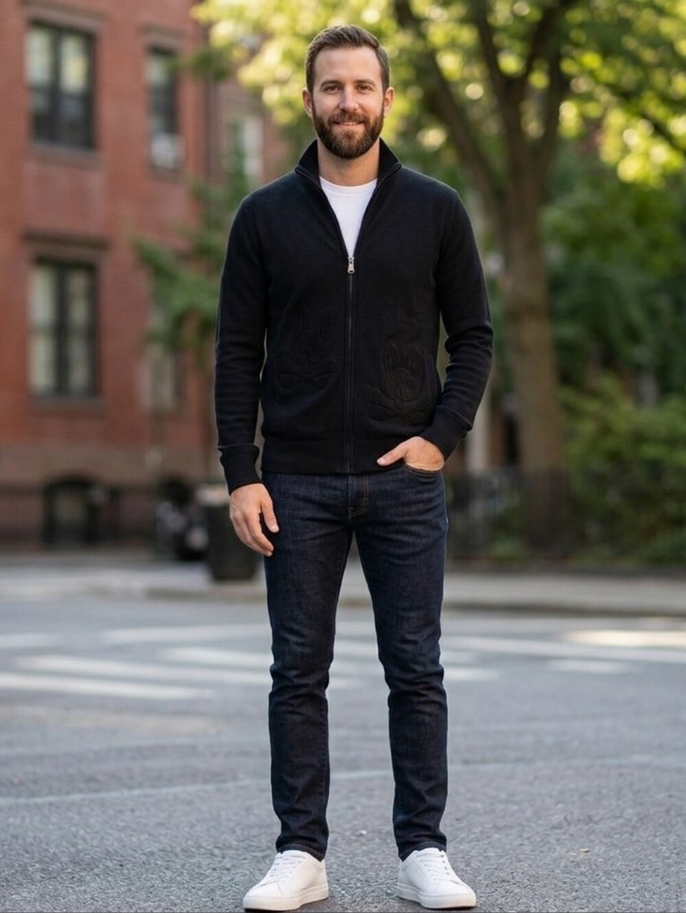 Psycho Bunny Men’s Black Full Zip Cotton Knit Cardigan Sweater Jacket XS